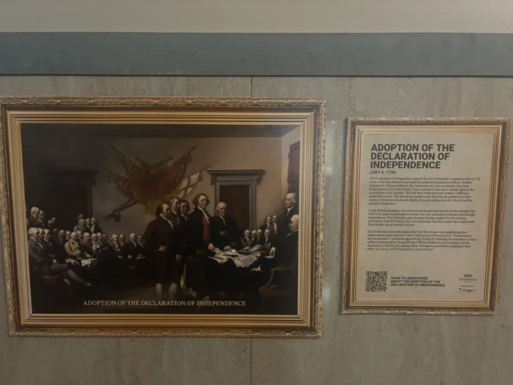 The exhibit was provided by conservative nonprofit PragerU and included images of signers of the Declaration of Independence and prominent women in American history.