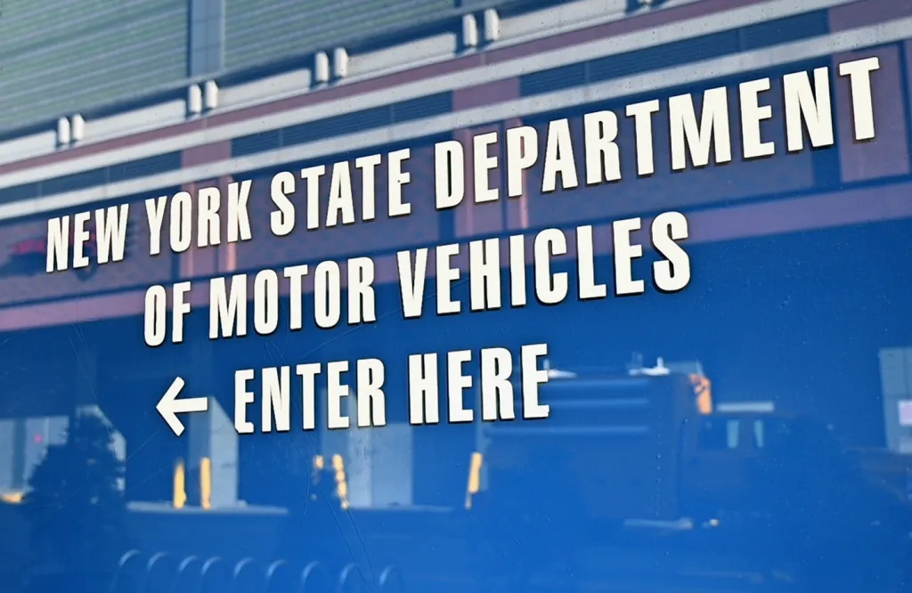 Sign on the New York State Department of Motor Vehicles office in Brooklyn.