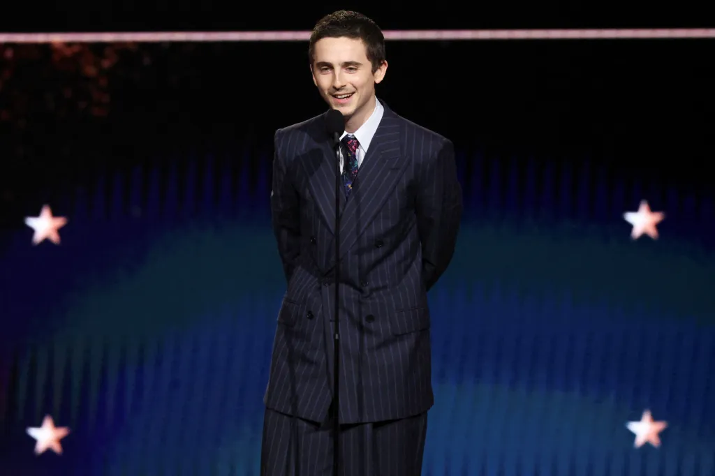Timothée Chalamet accepting the Best Actor Award for "Marty Supreme" at the 31st Annual Critics Choice Awards.