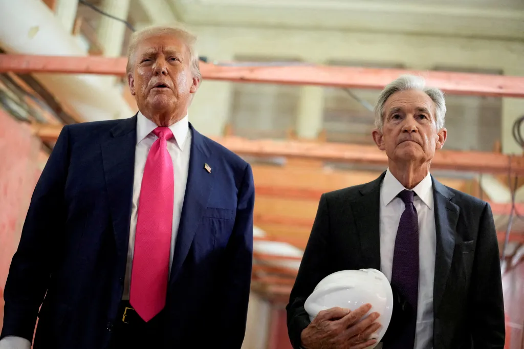 Donald Trump and Jerome Powell touring the Federal Reserve Board building.