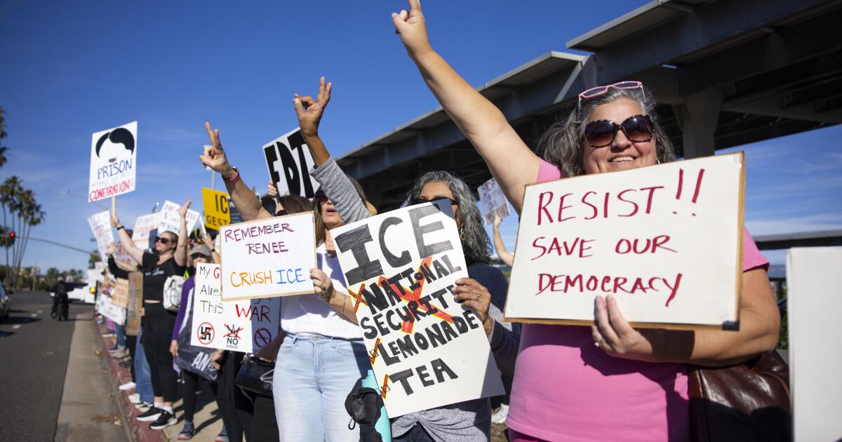 Thousands gather statewide in anti-ICE protests, including hundreds in Huntington Beach
