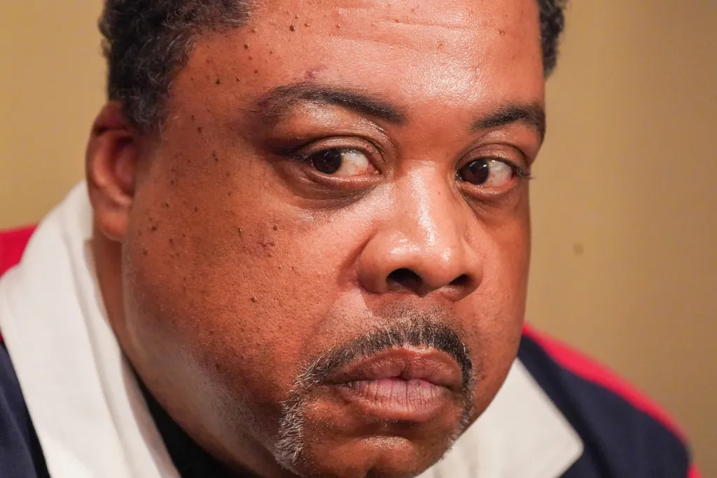 Timothy Brown, who was arrested by NYPD, looks directly at the camera.