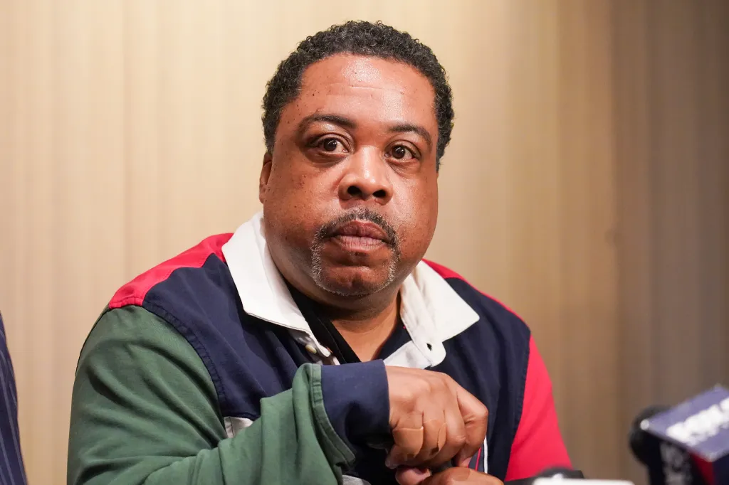 Timothy Brown at a press conference.