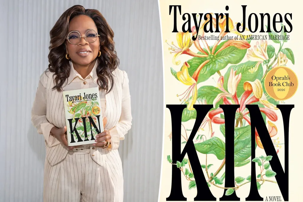 Oprah Winfrey holding a copy of Tayari Jones's novel 