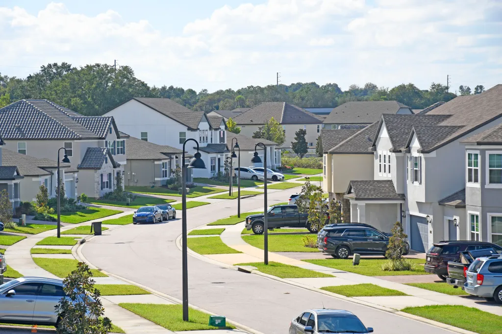 Residential neighborhood with new home construction in Winter Garden, Orlando, Florida.