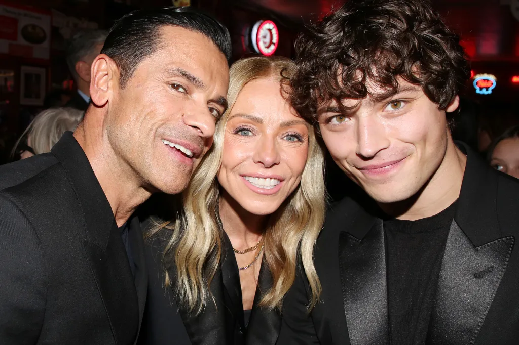 Mark Consuelos, Kelly Ripa and Joaquin Consuelos at the after-party for "Death of a Salesman" on Broadway in New York City
