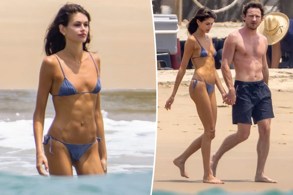 Bikini-clad Kaia Gerber and Lewis Pullman soak up the sun during Mexico getaway