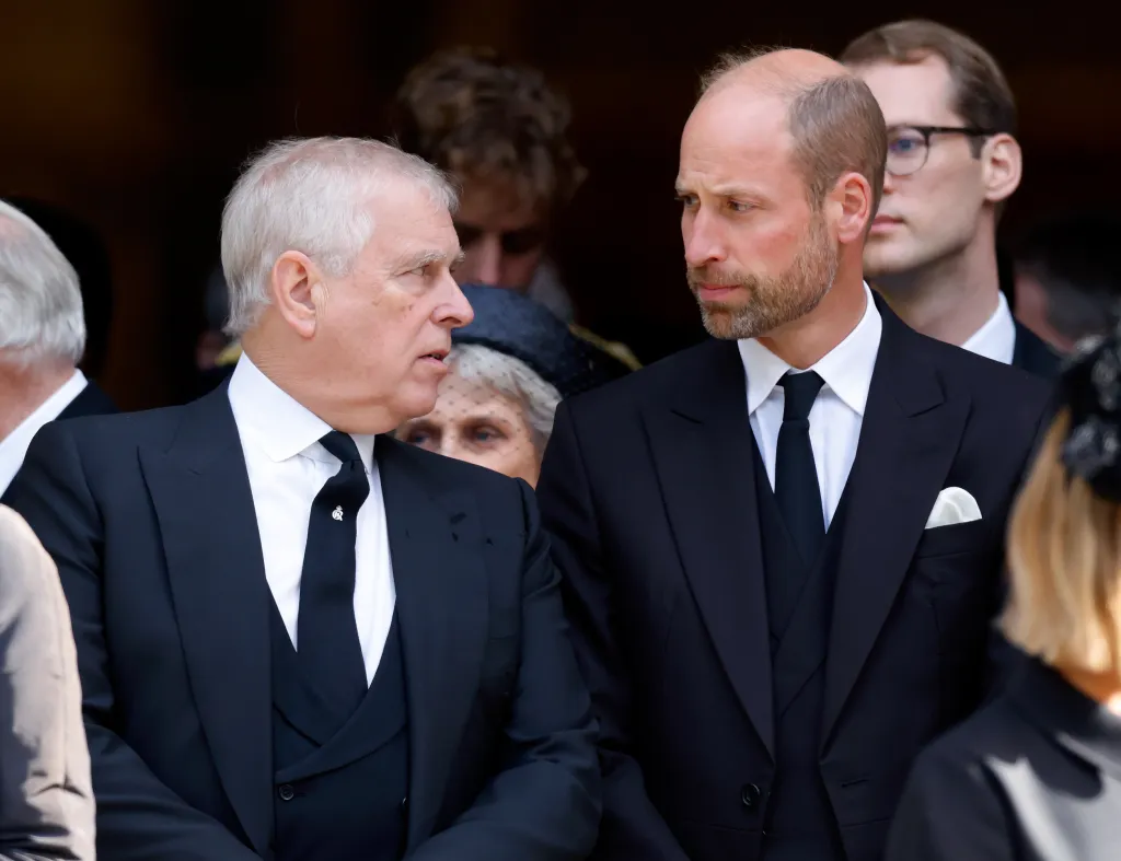 Prince Andrew, Duke of York and Prince William, Prince of Wales attending a Requiem Mass.