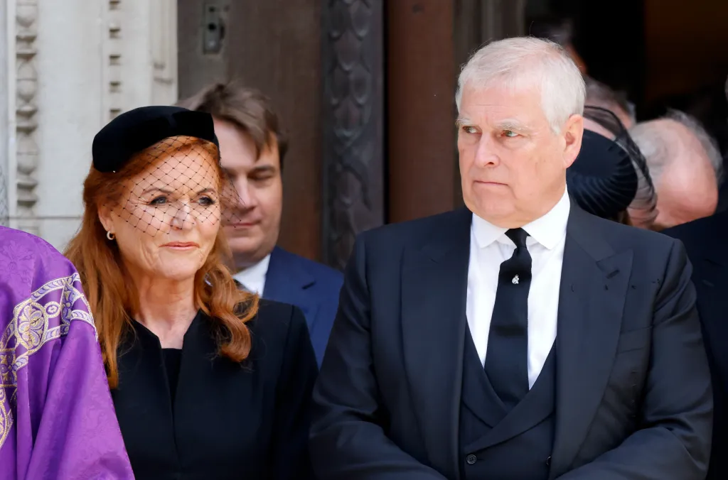 Sarah Ferguson and Prince Andrew attend Katharine, Duchess of Kent's Requiem Mass.