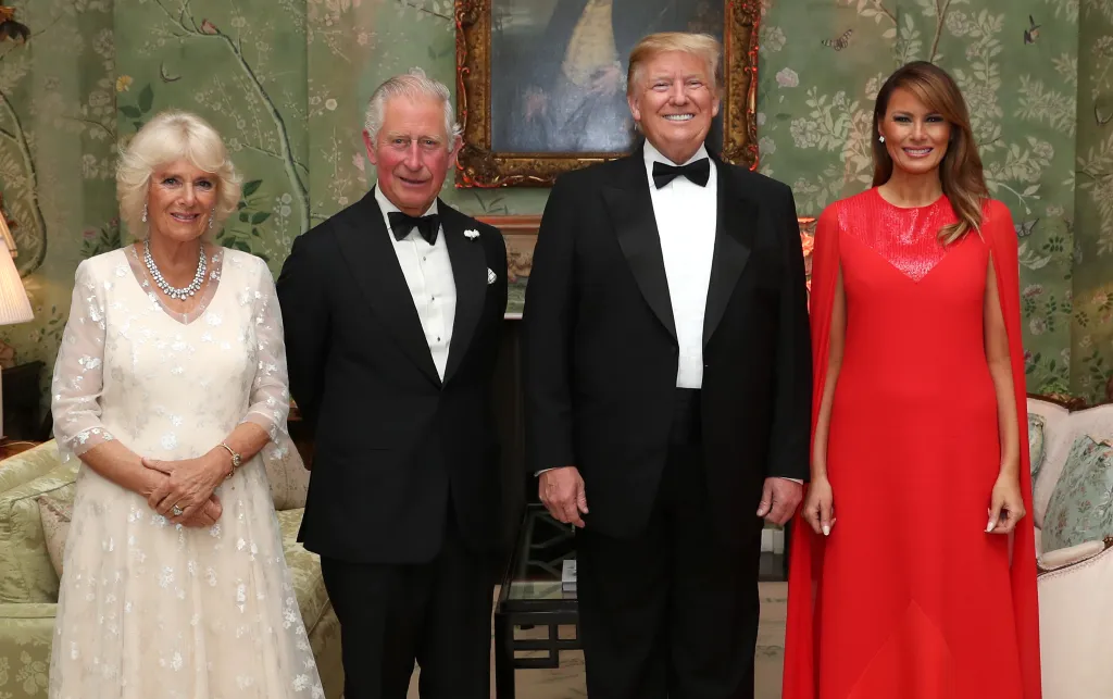 Duchess Camilla, Prince Charles, President Trump, and First Lady Melania Trump pose for a photo.