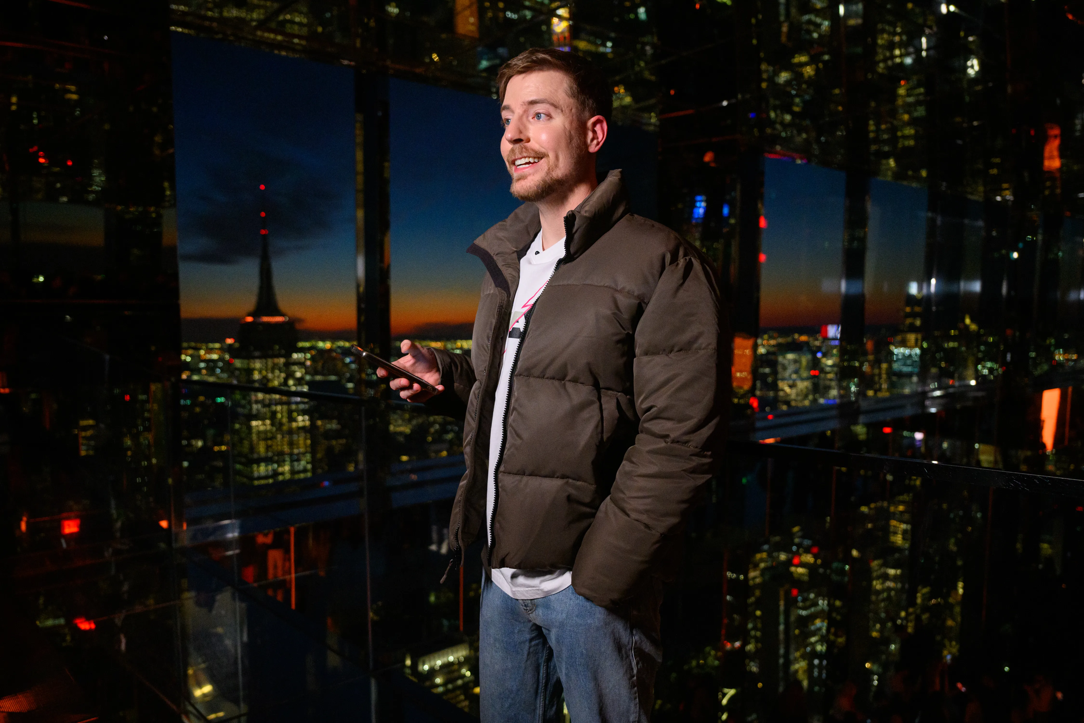 MrBeast lights up the spire at SUMMIT One Vanderbilt in New York City.
