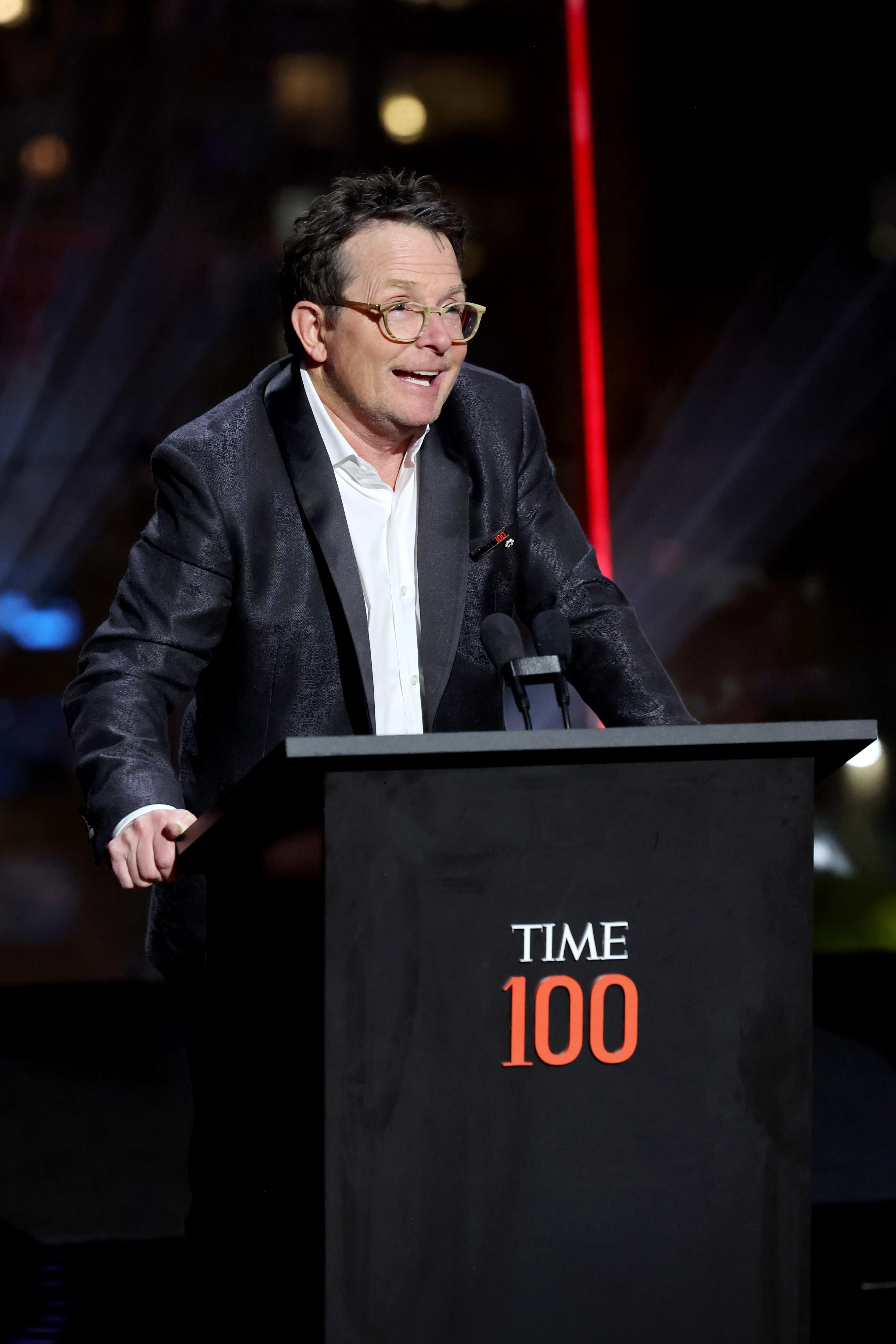 Michael J. Fox speaks onstage during the 2024 TIME100 Gala at Jazz at Lincoln Center on April 25, 2024 in New York City. 