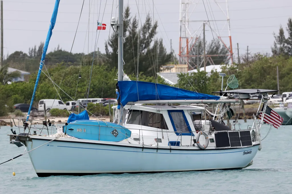 The sailboat "Soulmate" anchored in calm waters.