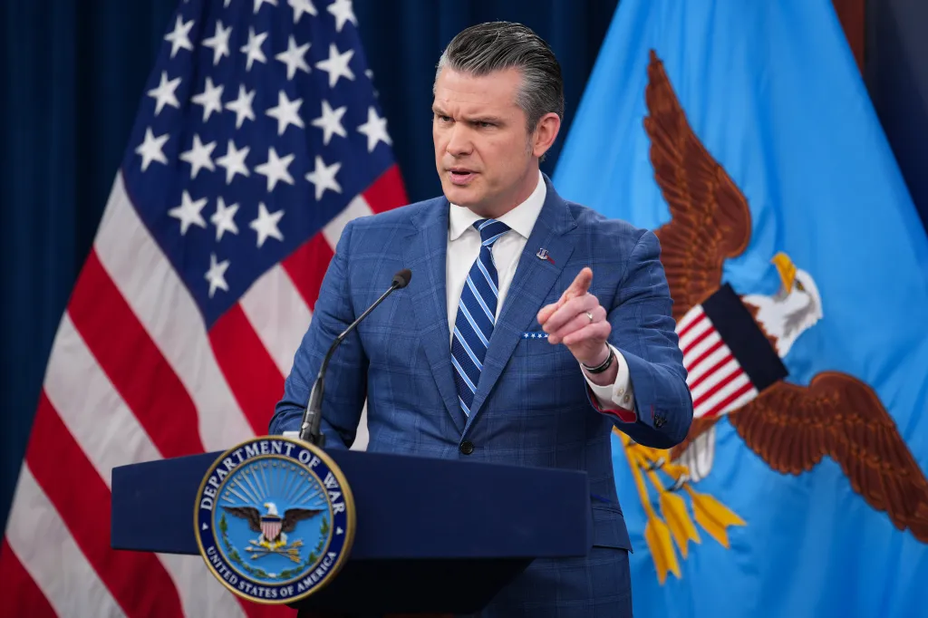 Secretary of War Pete Hegseth scolded a reporter who interrupted him during a press briefing at the Pentagon on the cease-fire in Iran on April 8, 2026.