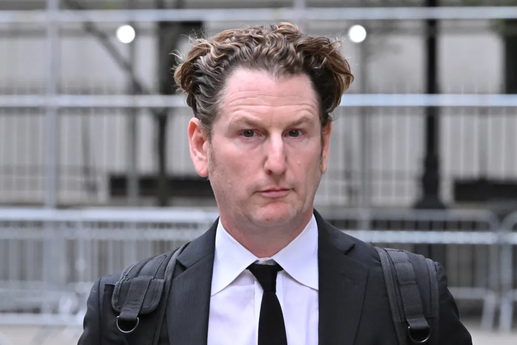 SantaCon president Stefan Pildes leaving Manhattan Federal Courthouse.