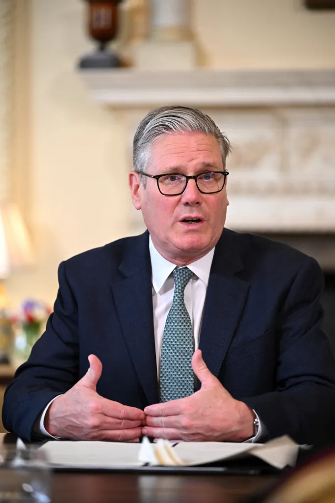 British Prime Minister Keir Starmer speaking, gesturing with his hands.