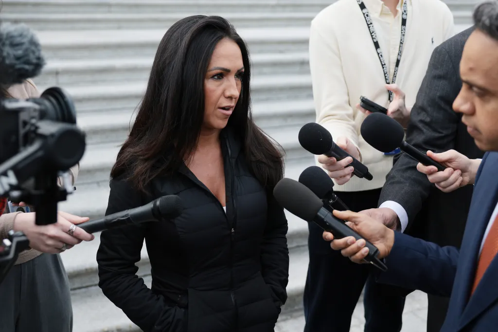 U.S. Rep. Lauren Boebert speaks to reporters at the U.S. Capitol Building.