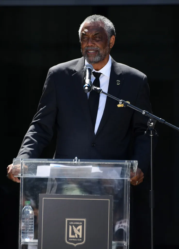 Los Angeles City council member Curren Price speaks at the Banc of California Stadium ribbon-cutting ceremony.