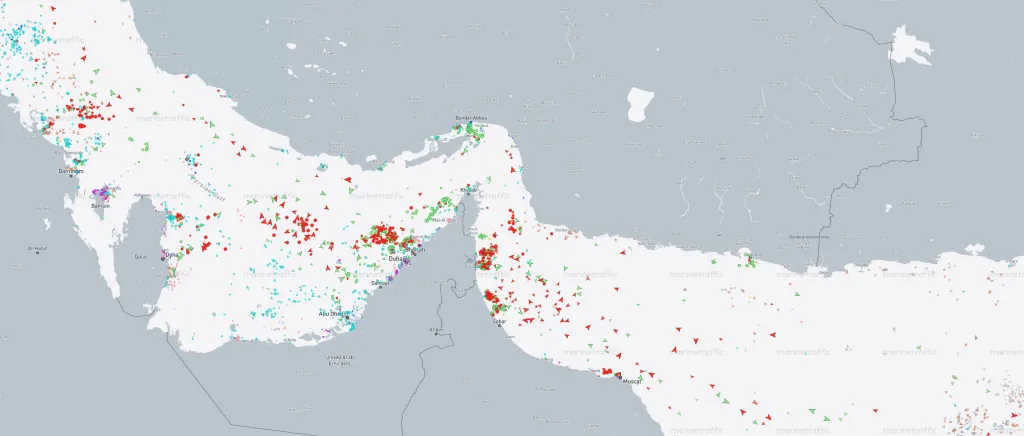 Illustration of marine traffic in the Strait of Hormuz.