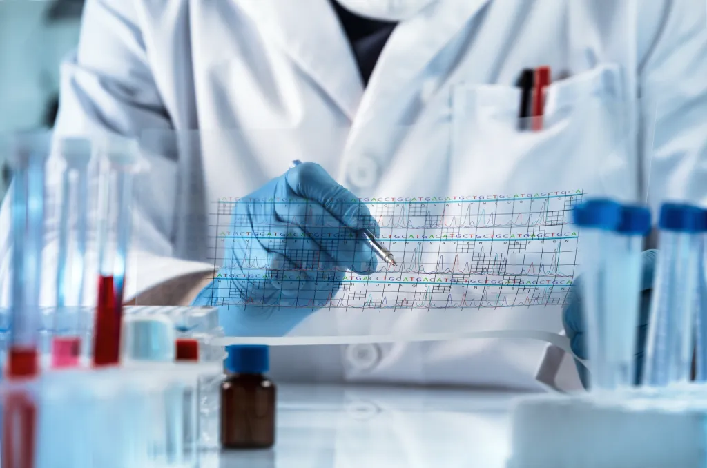 Doctor analyzing DNA sequence results.