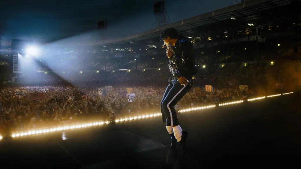 Jafaar Jackson dances onstage as Michael Jackson in the biopic Michael