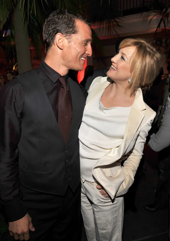 Actors Matthew McConaughey and Kate Hudson look at each other and smile at the Fool's Gold after-party.