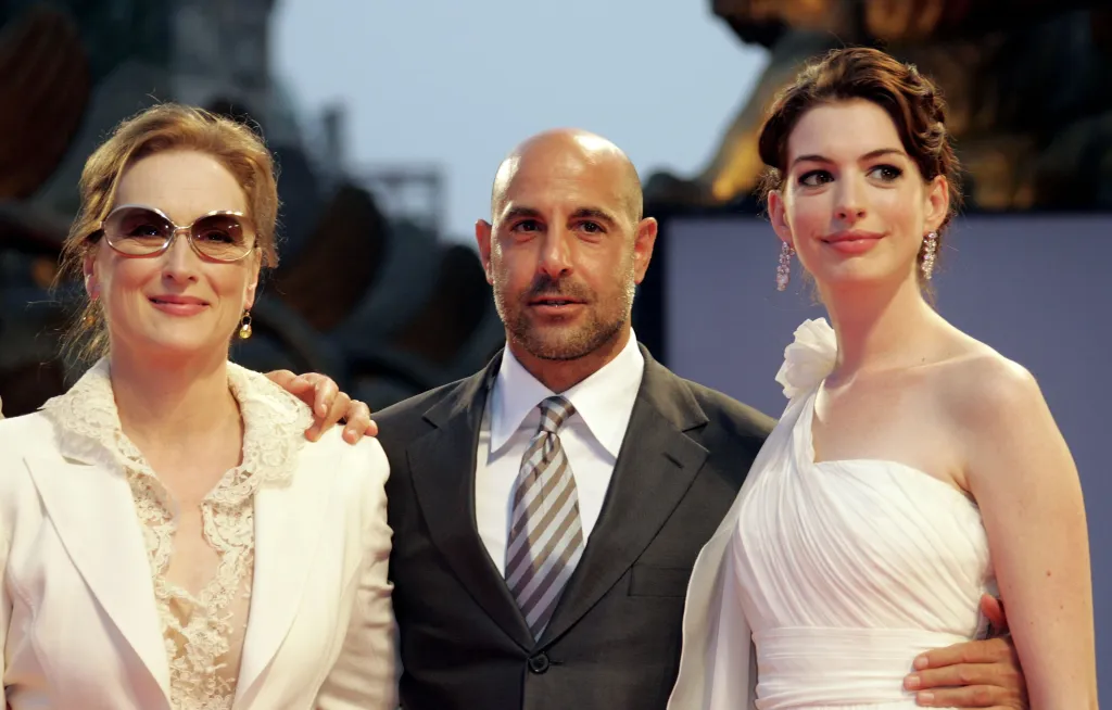 Meryl Streep, Stanley Tucci, and Anne Hathaway at the premiere of "The Devil Wears Prada."