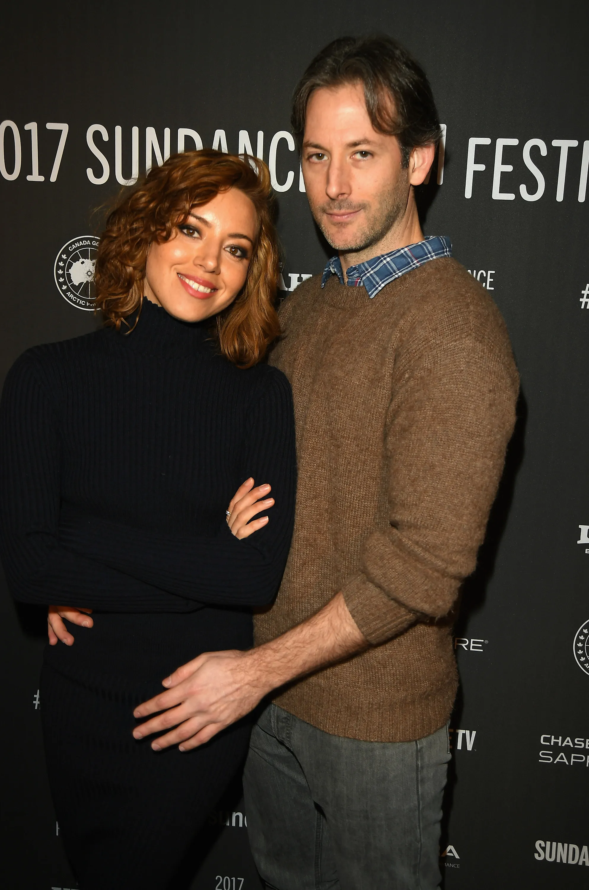 Actress Aubrey Plaza and director Jeff Baena at "The Little Hours" premiere at the 2017 Sundance Film Festival.