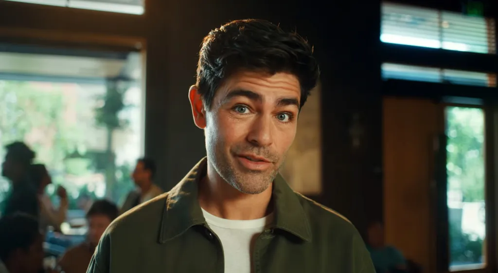 Adrien Grenier speaking to the camera.