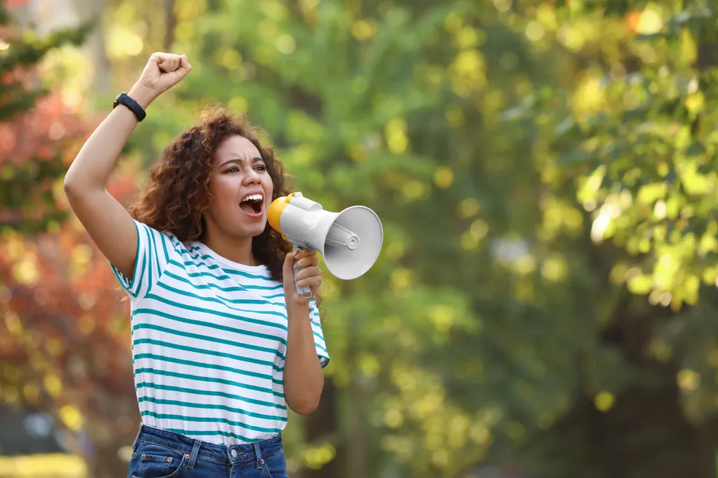 Angry woman with a megaphone.