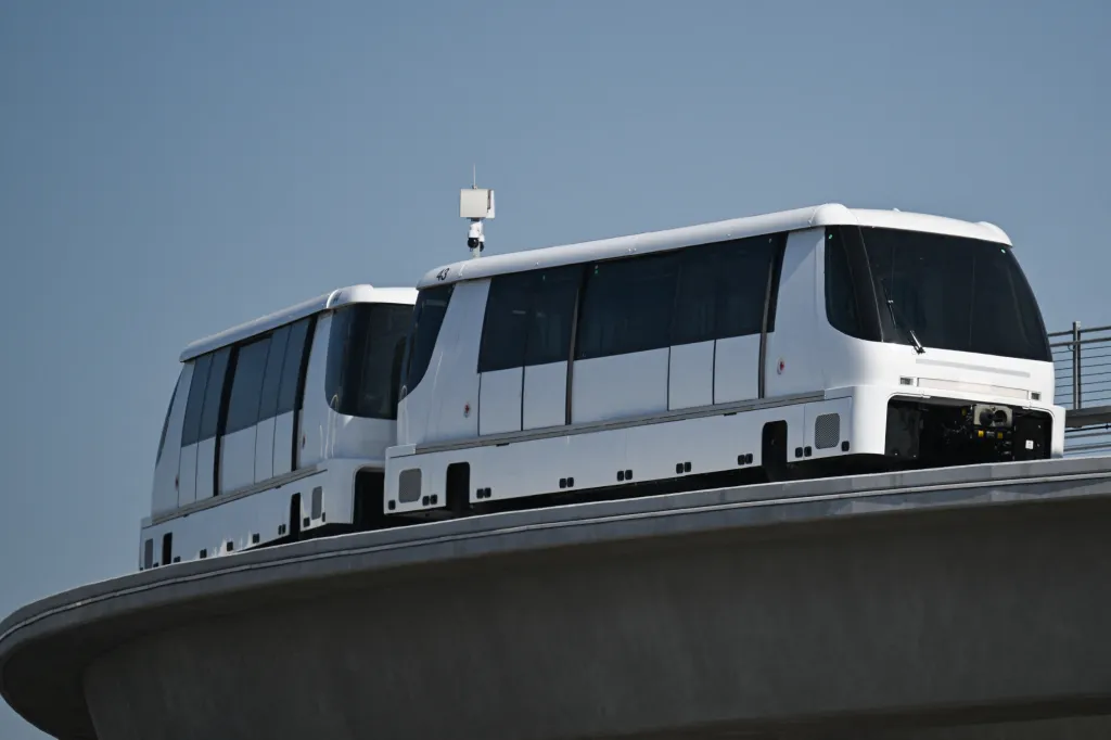 An Automated People Mover (APM) train system during testing at Los Angeles International Airport (LAX).