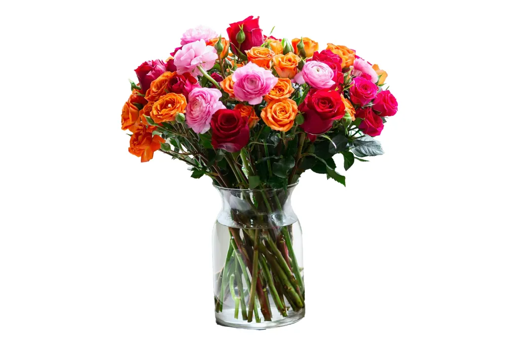 A vase of flowers with stems