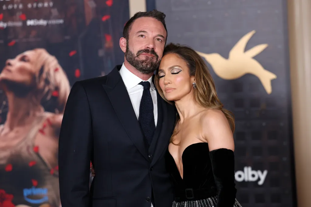 Ben Affleck and Jennifer Lopez pose together at the premiere of "This Is Me...Now: A Love Story."
