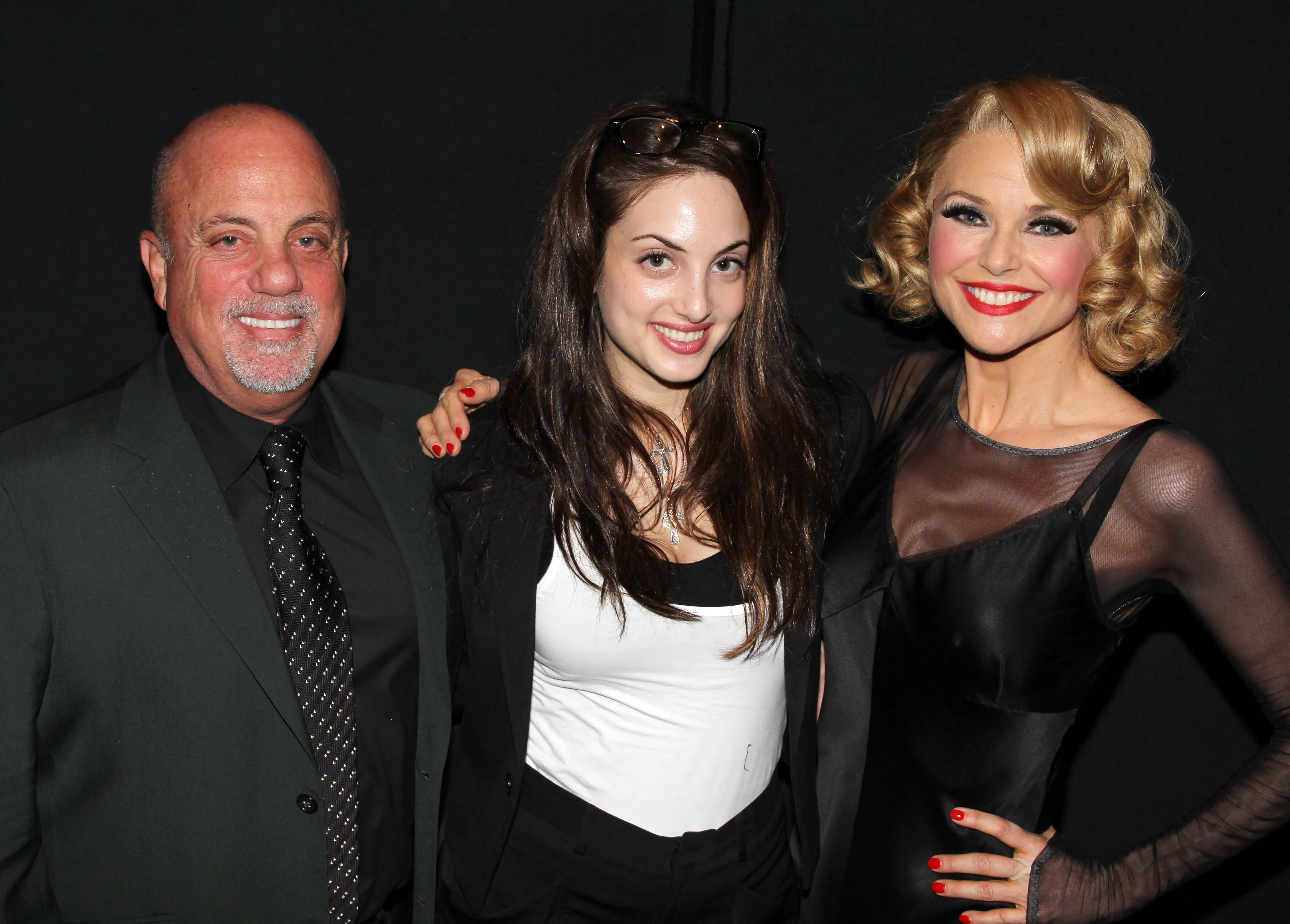 Billy Joel, Alexa Ray Joel, and Christie Brinkley backstage at the musical "Chicago."