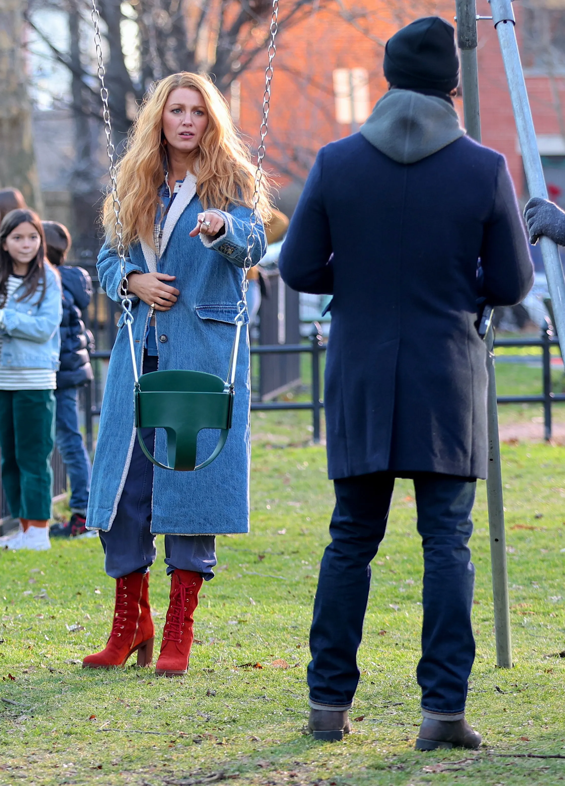 Blake Lively and Justin Baldoni on the set of "It Ends with Us."