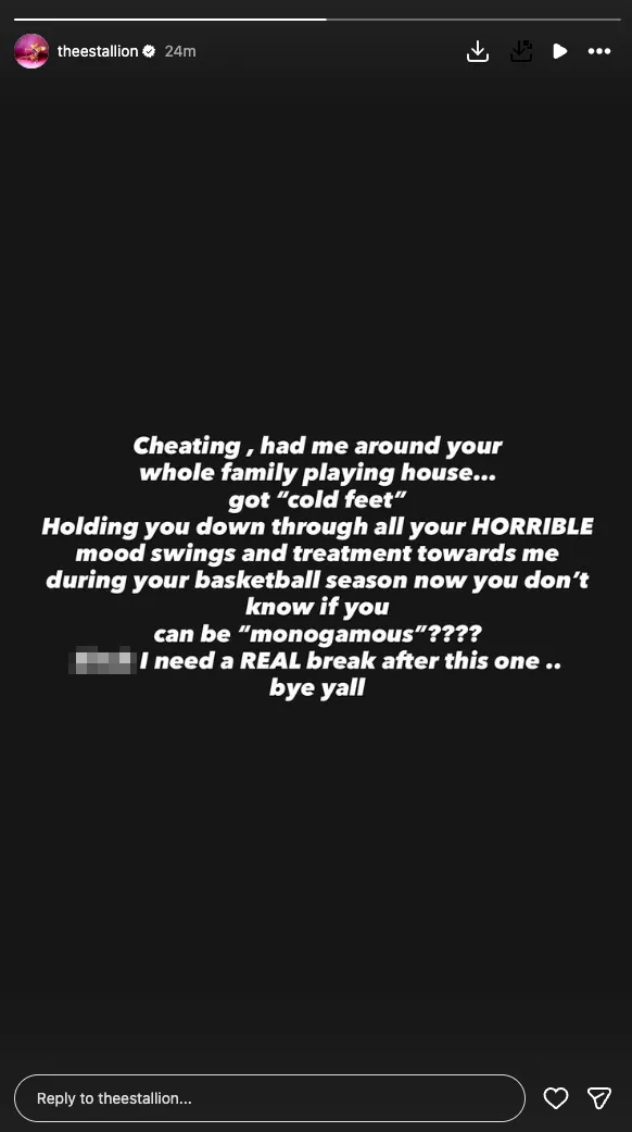A screenshot of an Instagram story by theestallion that reads 
