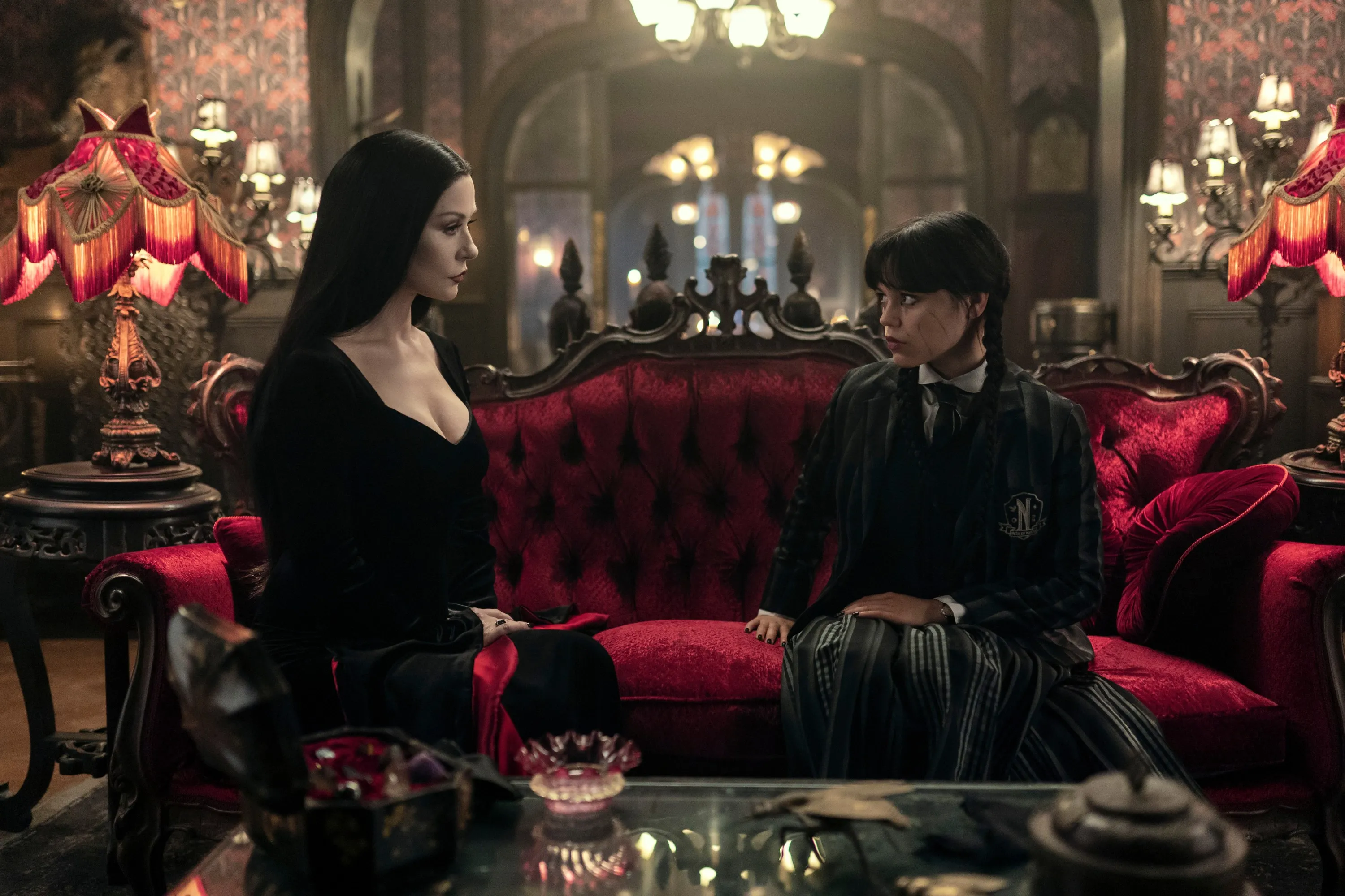 Catherine Zeta-Jones, Jenna Ortega in "Wednesday"