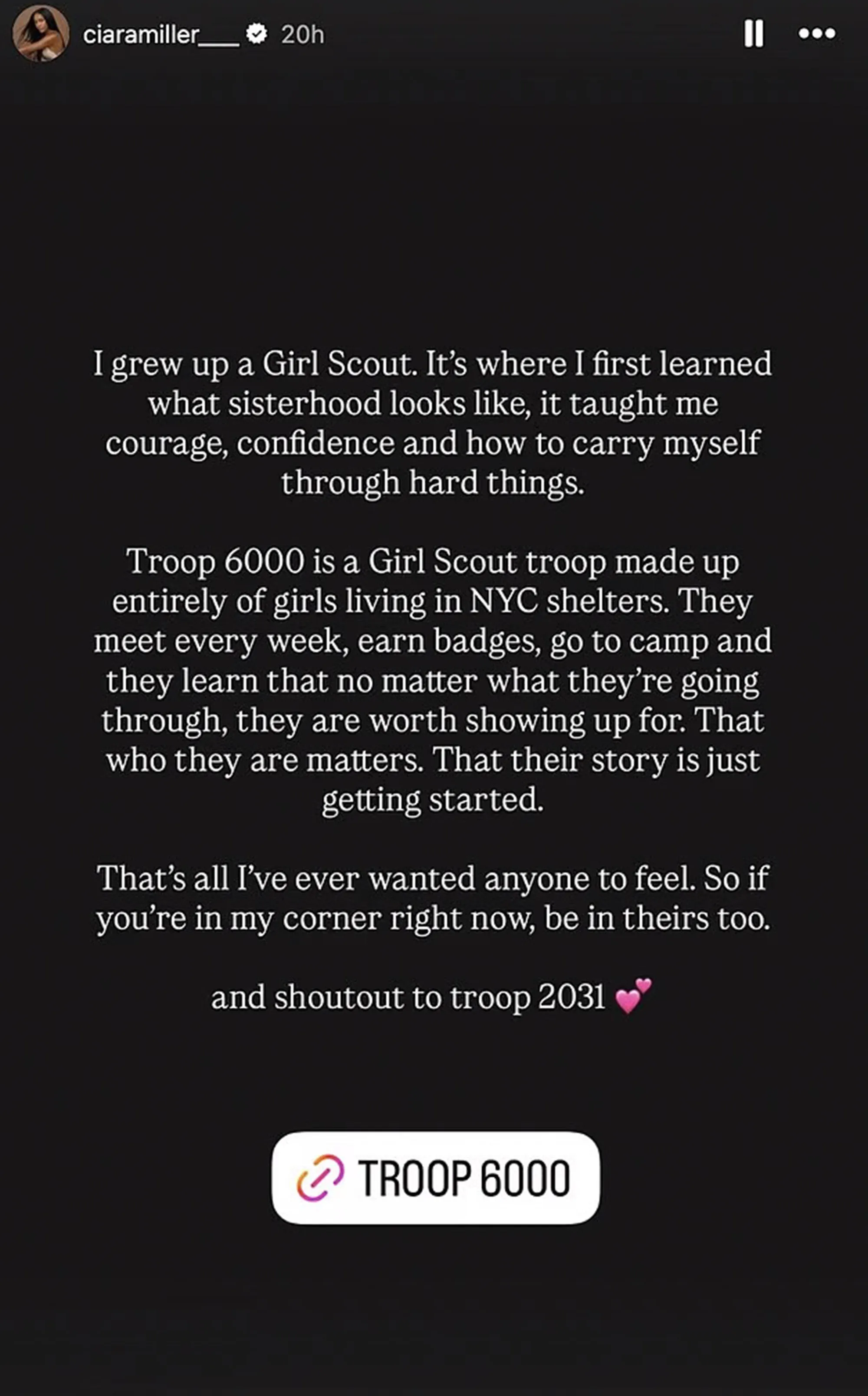 Ciara Miller's Instagram statement