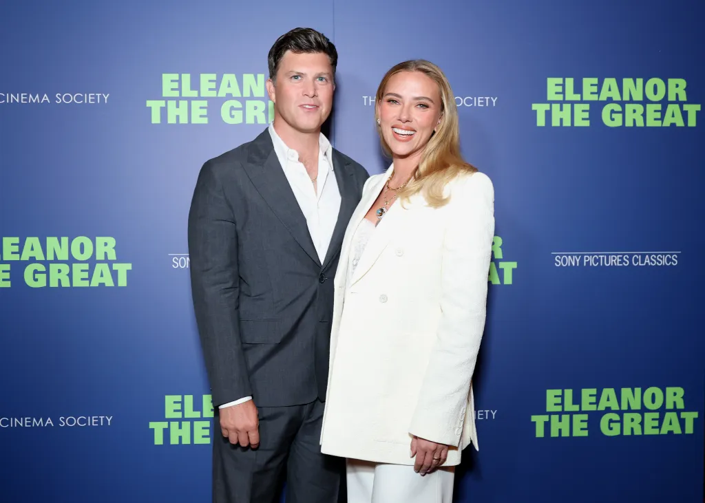 Colin Jost and Scarlett Johansson at a screening of "Eleanor the Great".