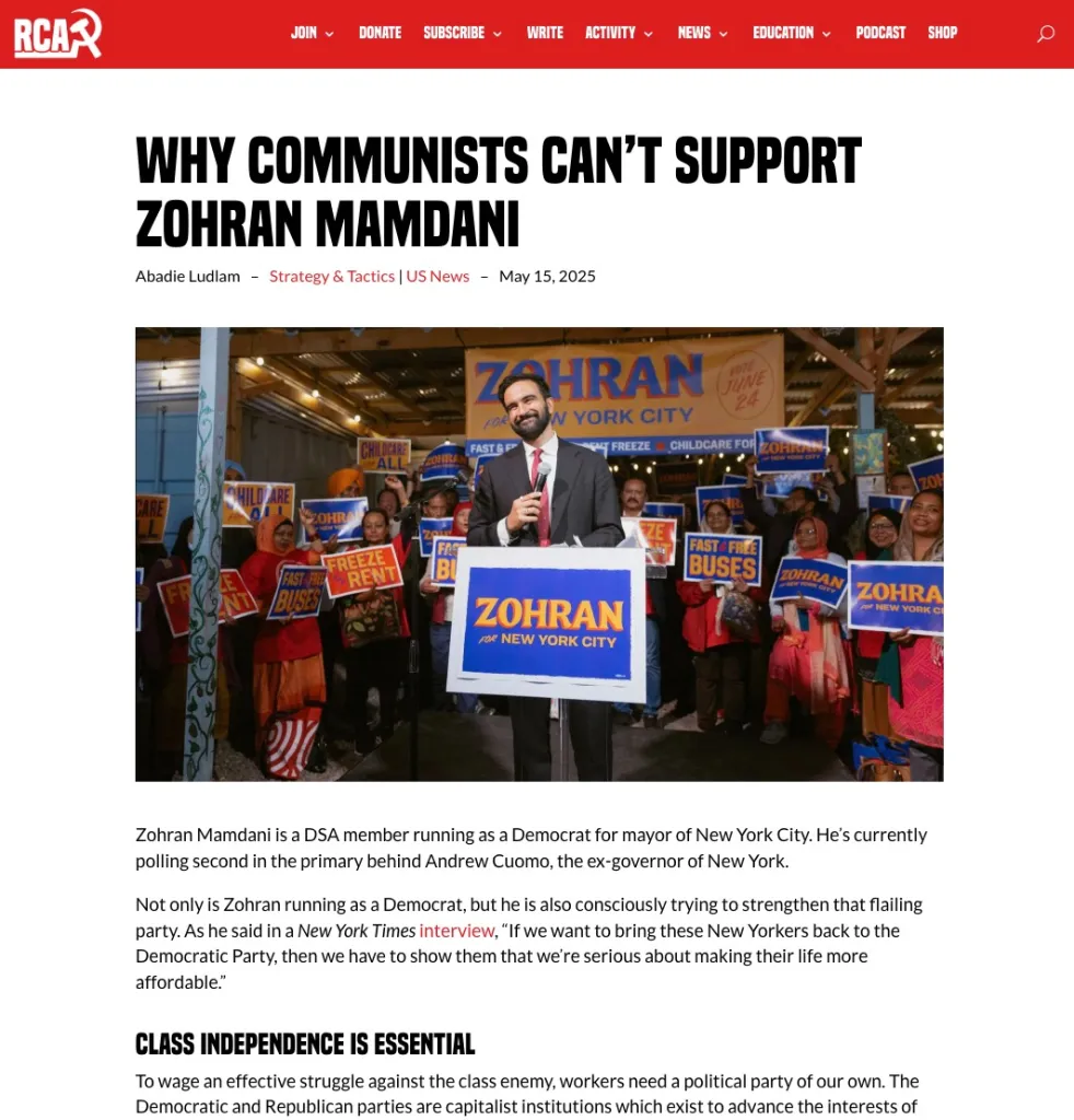 Communist USA rebuke of Mamdani