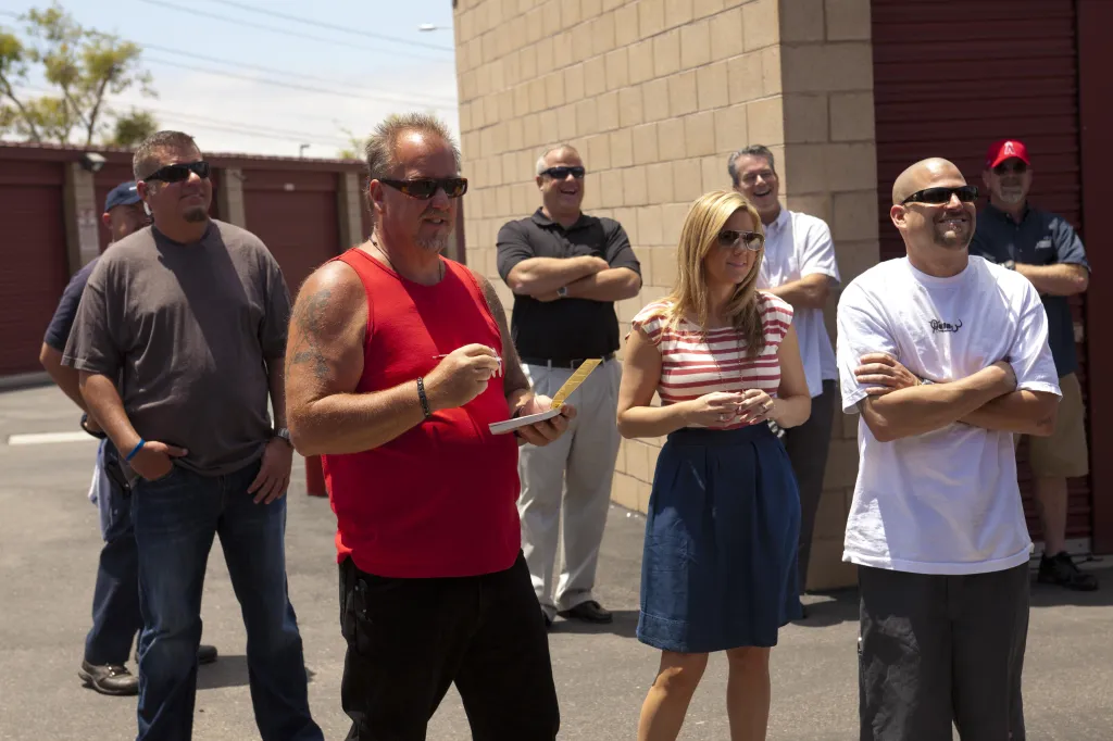 Darrell Sheets, Brandi Passante, and Jarrod Schulz on the set of Storage Wars.