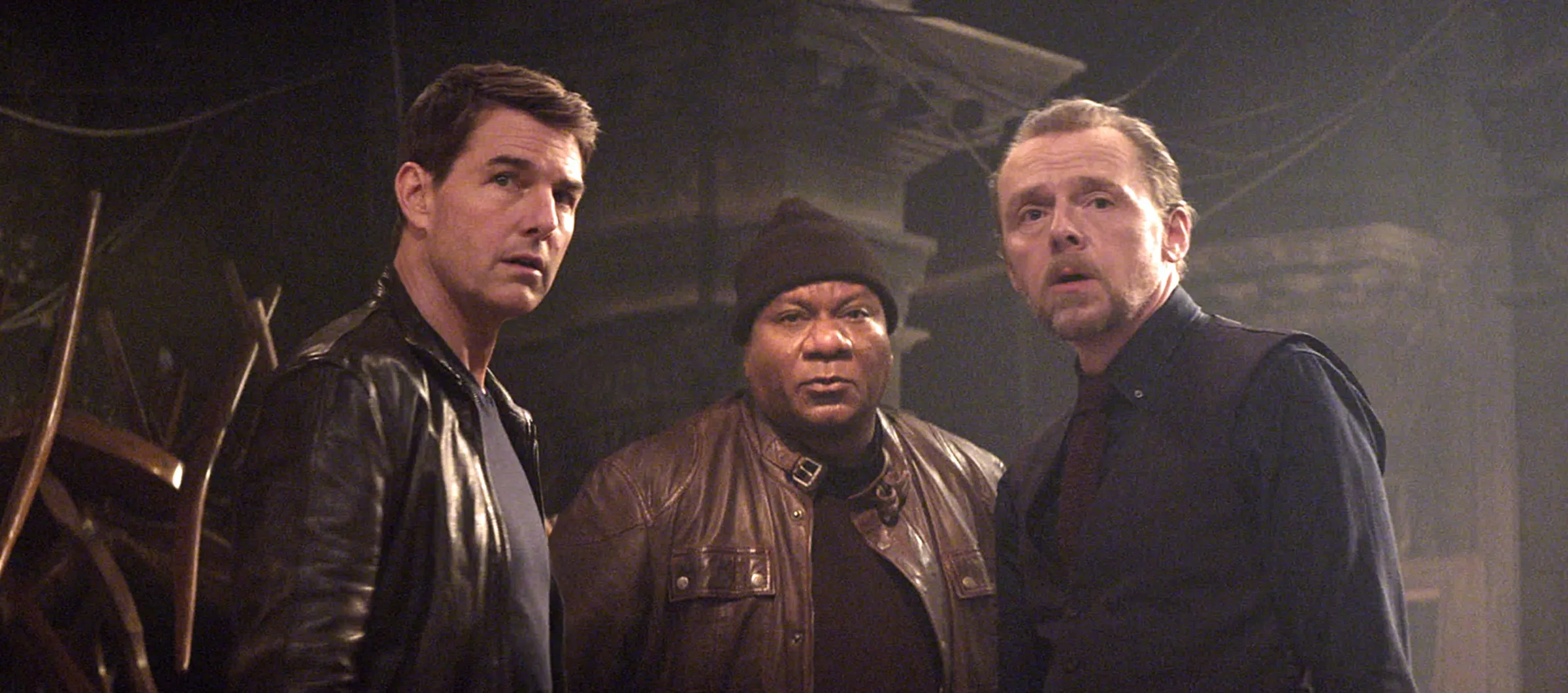 From left, Tom Cruise, Ving Rhames, and Simon Pegg from Mission: Impossible - Dead Reckoning Part One.