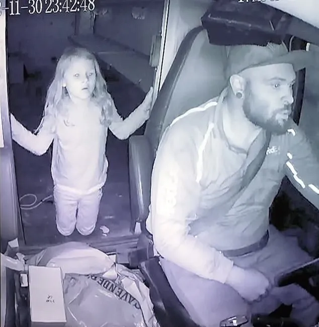 Athena Strand inside Tanner Horner's FedEx truck on the day she was kidnapped.