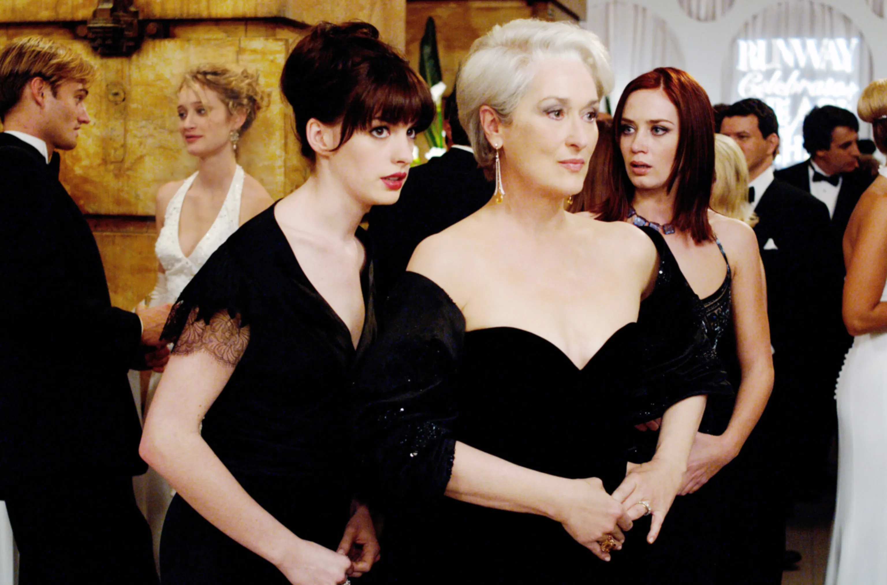 Meryl Streep as Miranda Priestly, Anne Hathaway as Andrea Sachs, and Emily Blunt as Emily Charlton in "The Devil Wears Prada."