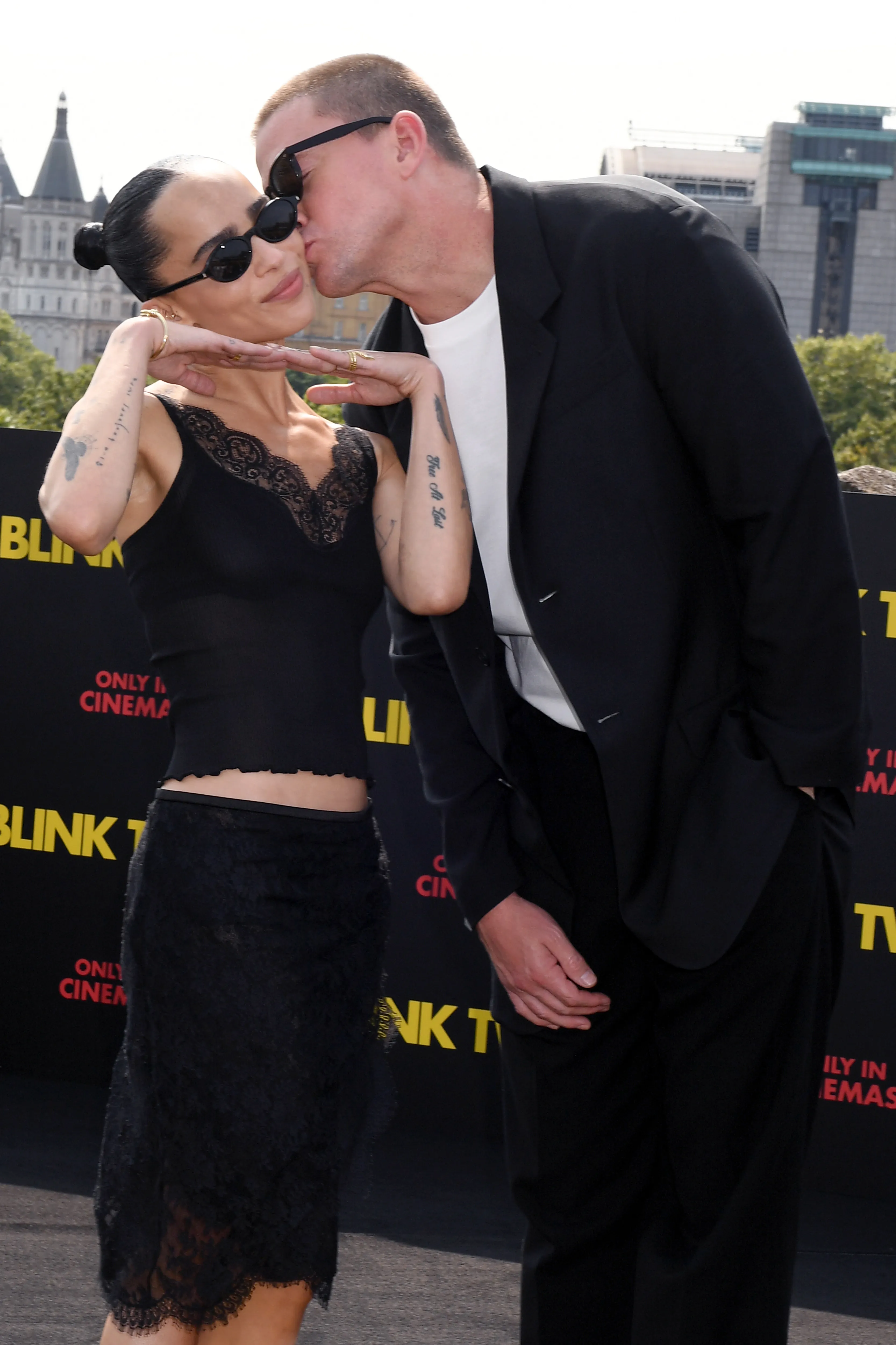 Zoë Kravitz and Channing Tatum posing at the photocall for "Blink Twice".