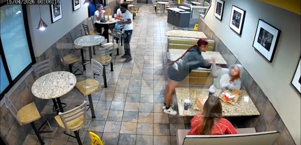 CCTV footage of Ice Spice slapping a customer at McDonald's in Los Angeles.