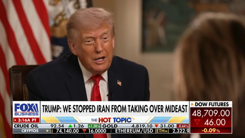 Donald Trump being interviewed on Fox Business.