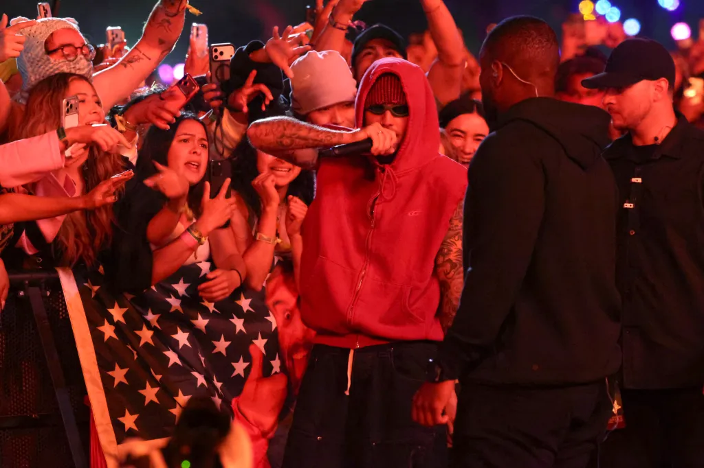 Justin Bieber performs on stage at the Coachella Music Festival.