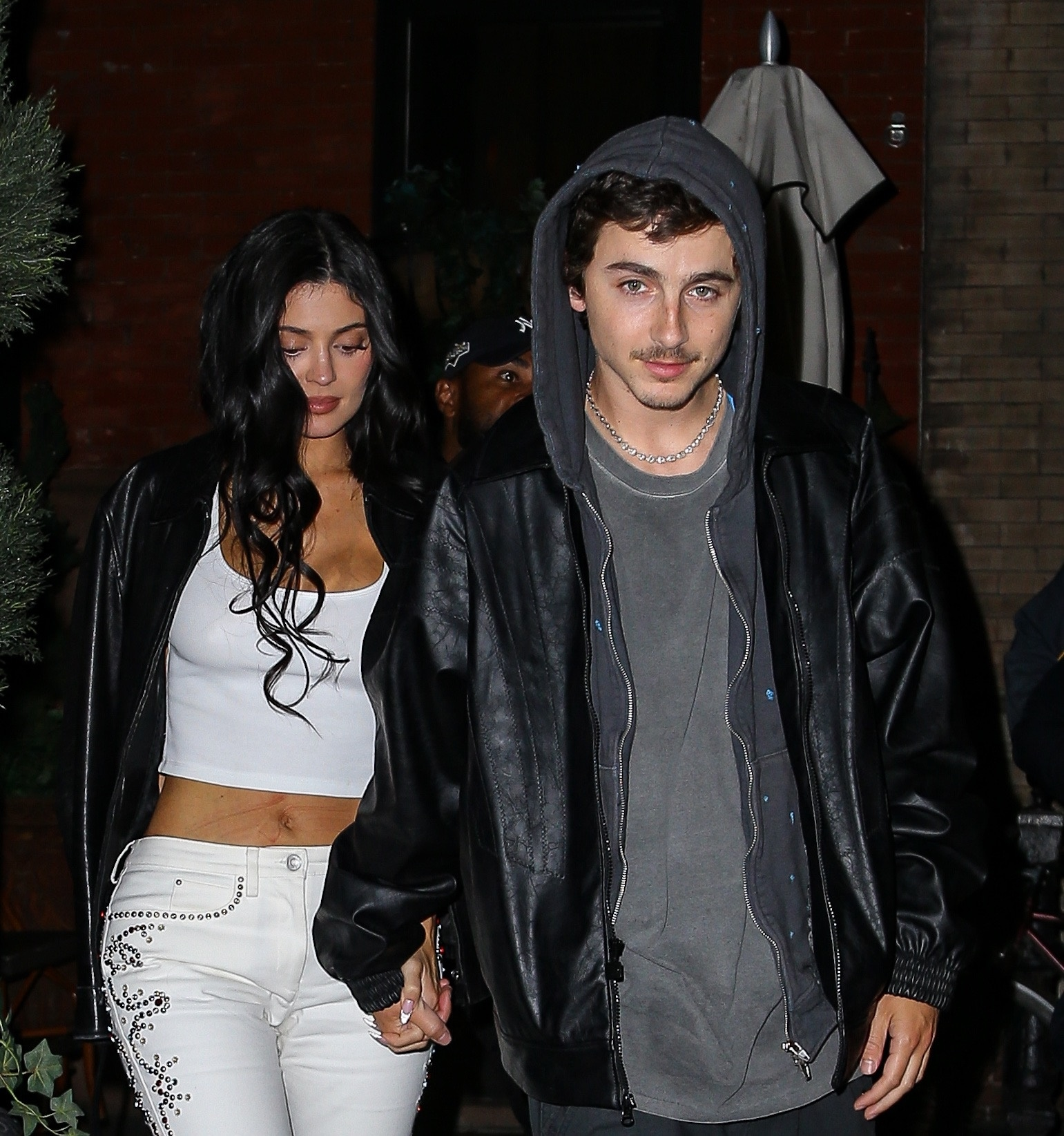 Timothee Chalamet and Kylie Jenner leaving a steakhouse.
