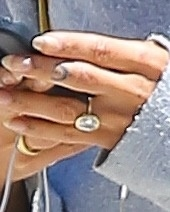 Close-up of Zoë Kravitz's engagement ring.